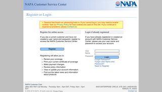 My Policies... - NAPA Customer Service Center: Register or Login