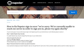 How to fix Napster sign-in error “we're sorry. We're currently unable to ...