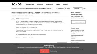 Napster loses connection; Amazon & local tracks work fine | Sonos ...