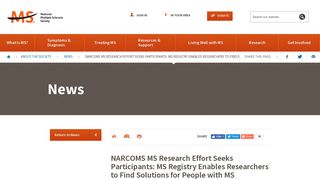 NARCOMS MS Research Effort Seeks Participants: MS Registry ...