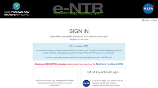 NASA e-NTR: Login - NASA's New Technology Reporting System
