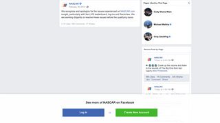 NASCAR - We recognize and apologize for the issues... | Facebook