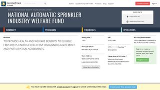 National Automatic Sprinkler Industry Welfare Fund - GuideStar Profile