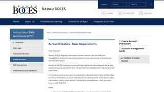Instructional Data Warehouse (IDW) / Create Account - Nassau BOCES