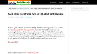 NATA Online Registration form 2018 | Admit Card Download
