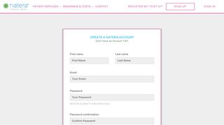 Sign Up - My Natera - Patient Portal
