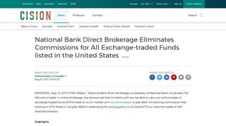 National Bank Direct Brokerage Eliminates Commissions for All ...