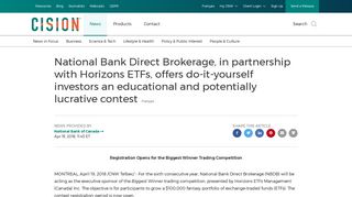 National Bank Direct Brokerage, in partnership with Horizons ETFs ...