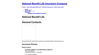 National Benefit Life Insurance Company|Contact Us