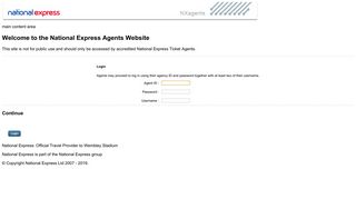 National Express Coaches NXAgents Login page