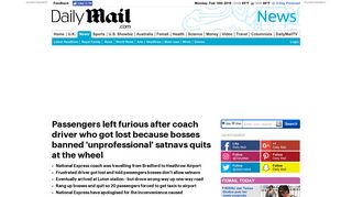 National Express coach driver quits at wheel over satnav ban | Daily ...