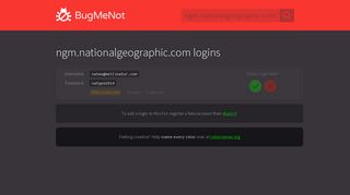 ngm.nationalgeographic.com passwords - BugMeNot