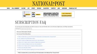 Frequently Asked Questions (FAQ) | Subscriptions | National Post