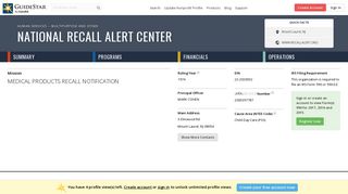 National Recall Alert Center - GuideStar Profile