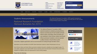National Research Foundation Honours Bursaries for 2019 - UWC