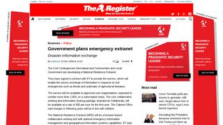 Government plans emergency extranet • The Register