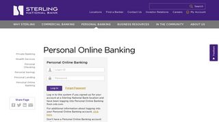 Sterling National Bank Login Page - Personal Online Banking