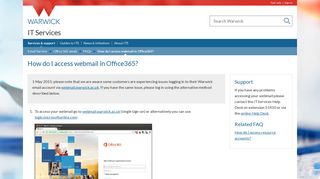 How do I access webmail in Office365? - University of Warwick