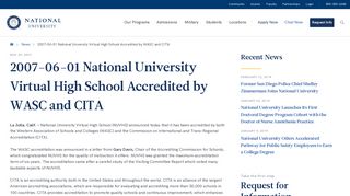 National University Virtual High School Accredited by WASC and CITA
