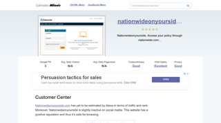 Nationwideonyourside.com website. Customer Center Login.