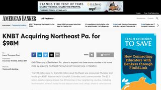 KNBT Acquiring Northeast Pa. for $98M | American Banker