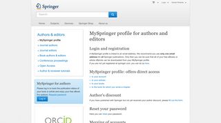 MySpringer profile for authors and editors