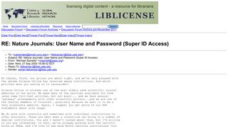 RE: Nature Journals: User Name and Password (Super ID ... - liblicense