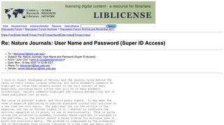 Re: Nature Journals: User Name and Password (Super ID ... - liblicense