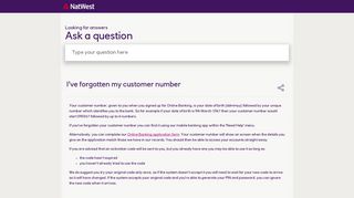 I've forgotten my customer number - NatWest