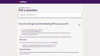 How do I change my Online Banking PIN or password? - NatWest