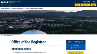 Welcome - Office of the Registrar - Northern Arizona University