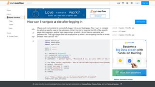 How can I navigate a site after logging in - Stack Overflow
