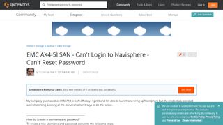 EMC AX4-5I SAN - Can't Login to Navisphere - Can't Reset Password ...