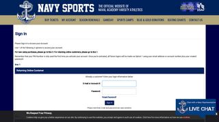 Navy Sports | Online Ticket Office | My Account - Activate Cookies