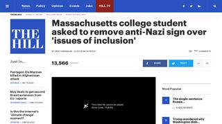 Massachusetts college student asked to remove anti-Nazi sign over ...