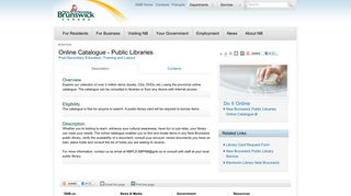 Online Catalogue - Public Libraries - Government of New Brunswick