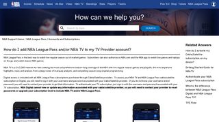 Cable/Satellite Subscription Help - NBA LEAGUE PASS Support