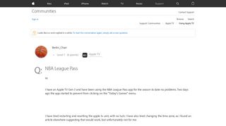 NBA League Pass - Apple Community - Apple Discussions