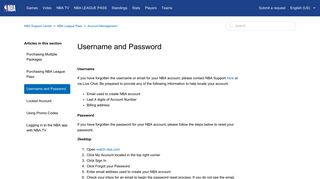 Username and Password – NBA Support Center
