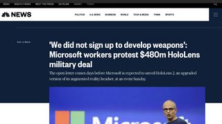 'We did not sign up to develop weapons': Microsoft ... - NBC News