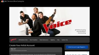 New Artist Account | Register | NBC The Voice - Official Casting ...