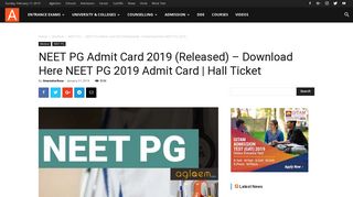 NEET PG Admit Card 2019 (Released) - Download Here NEET PG ...