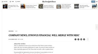 COMPANY NEWS; SYNOVUS FINANCIAL WILL MERGE WITH NBSC ...