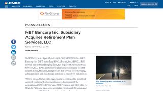 NBT Bancorp Inc. Subsidiary Acquires Retirement Plan Services, LLC