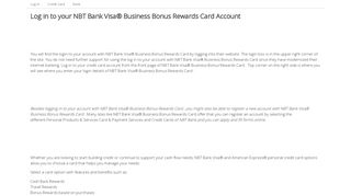 Log in to your NBT Bank Visa® Business Bonus Rewards Card Account