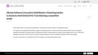 Allocate Software's innovative HealthRoster e-Rostering solution is ...