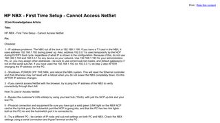 HP NBX - First Time Setup - Cannot Access NetSet