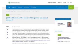 $208M settlement, $41 fee award in NCAA grant-in-aid cap suit ...
