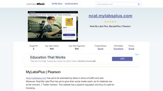 Ncat.mylabsplus.com website. MyLabsPlus | Pearson.