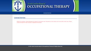 North Carolina Board of Occupational Therapy Licensee Services